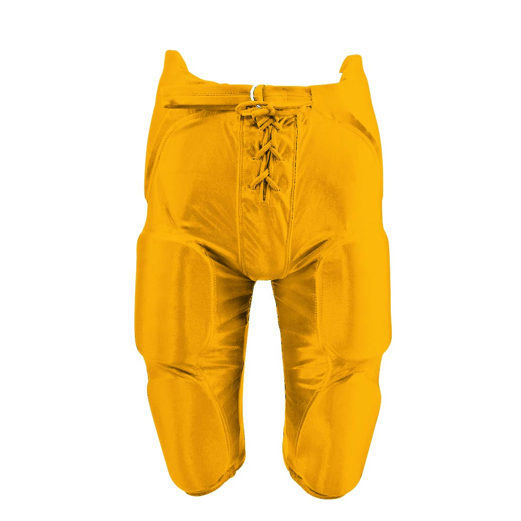 Martin Sports Integrated Dazzle Football Pants, 7 Pad Set Sewn In in Gold Adult 2XL - Front View
