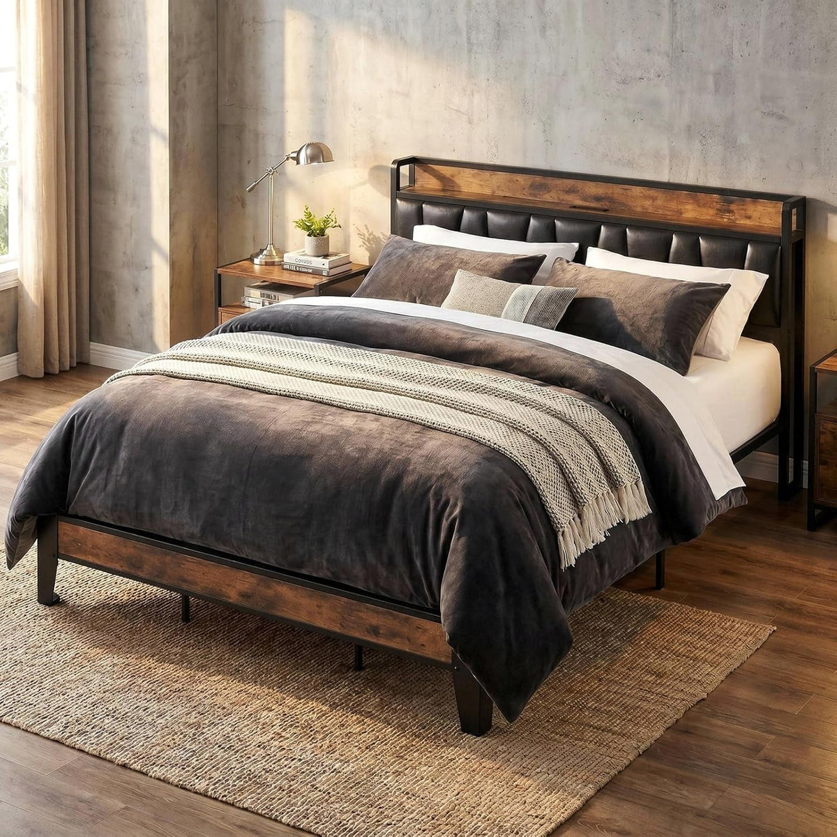 Upholstered Platform Bed with Storage Headboard and Charging - View 43