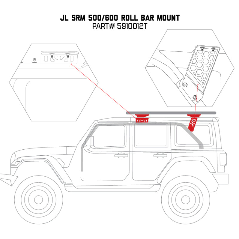 Go Rhino 19-22 Jeep Wrangler JLU SRM Roll Bar Mount Kit - Tex. Blk - View 6