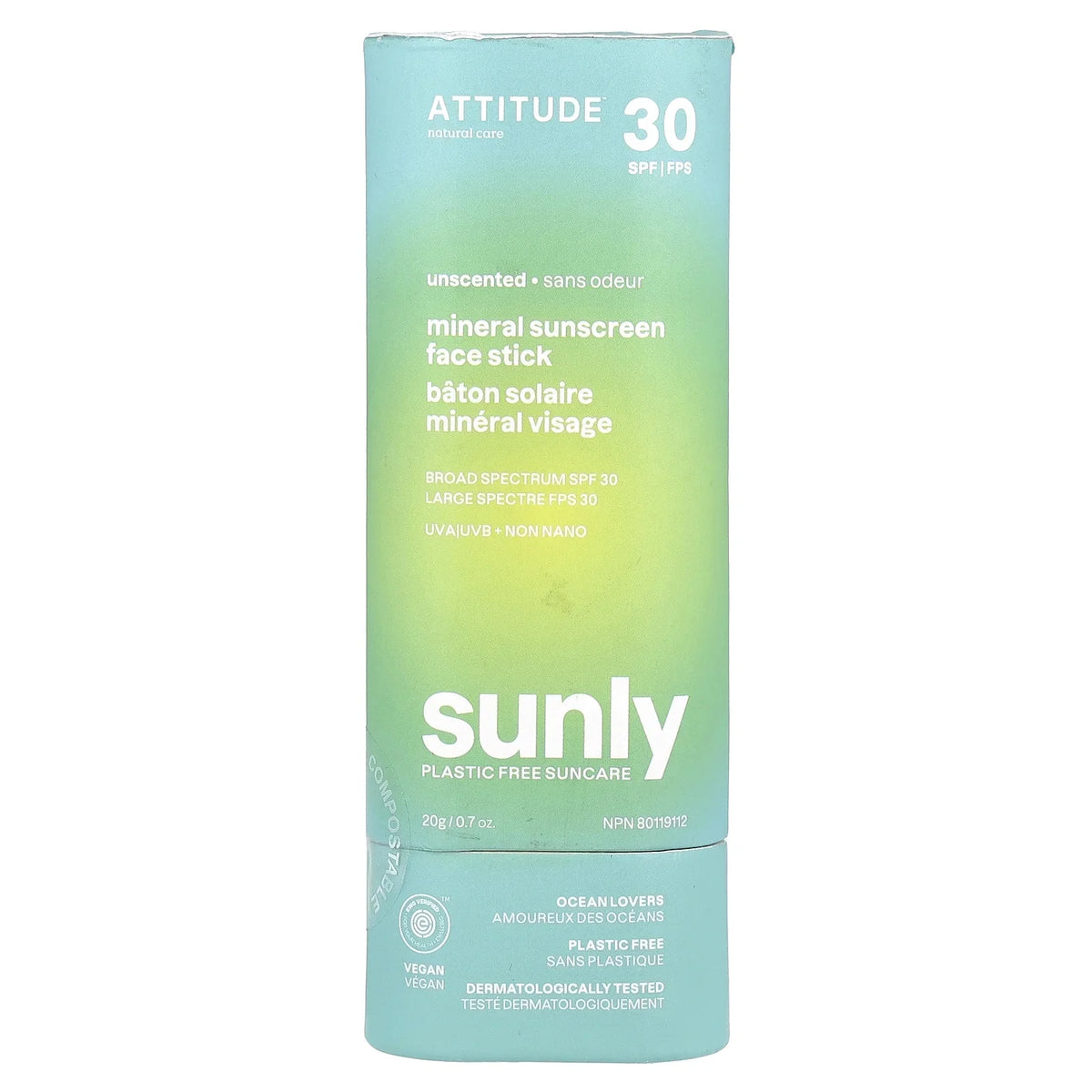 Attitude Unscented Sunscreen Stick, 0.7 oz