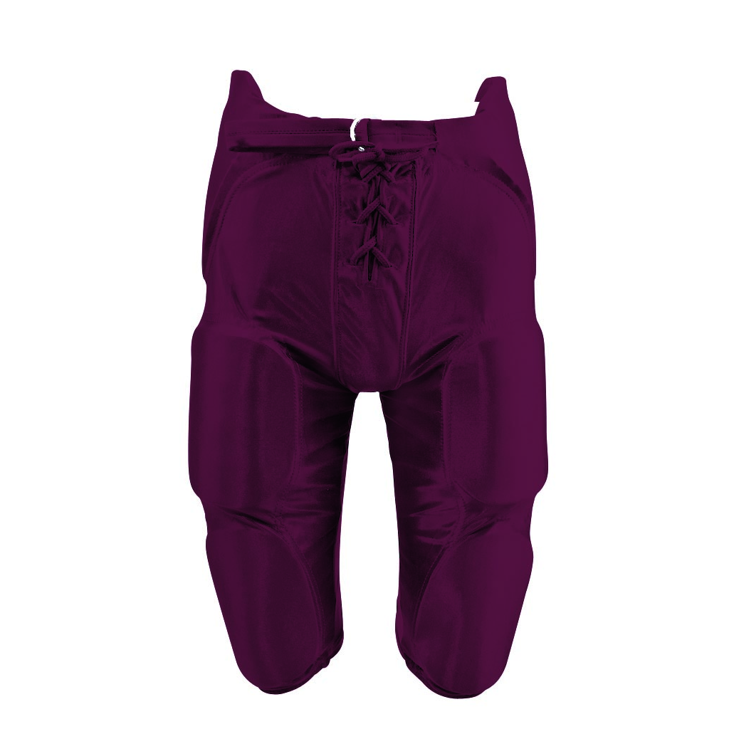 Martin Sports Integrated Dazzle Football Pants, 7 Pad Set Sewn In in Maroon Adult 2XL - Front View