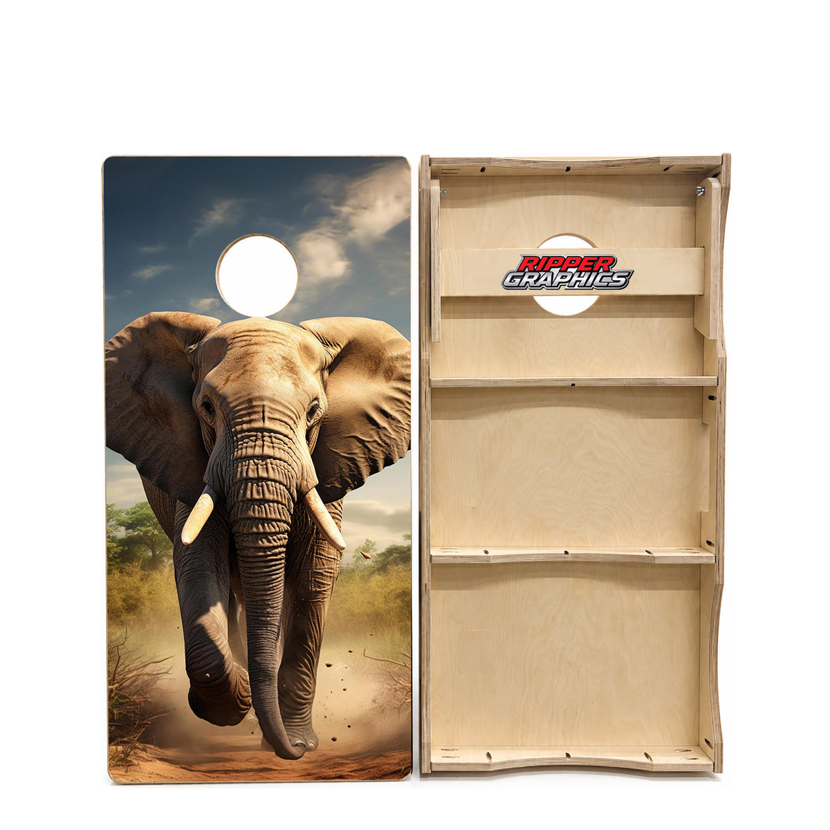 Charging African Elephant Cornhole Design product photo