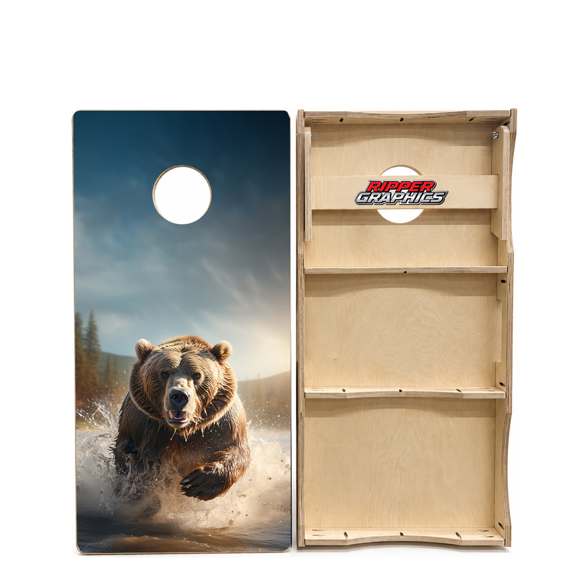 Charging Grizzly Bear Cornhole Design product photo