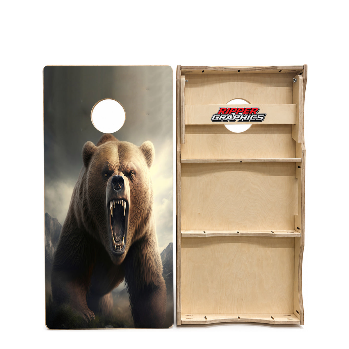 Charging Mean Grizzly Bear Cornhole Design product photo