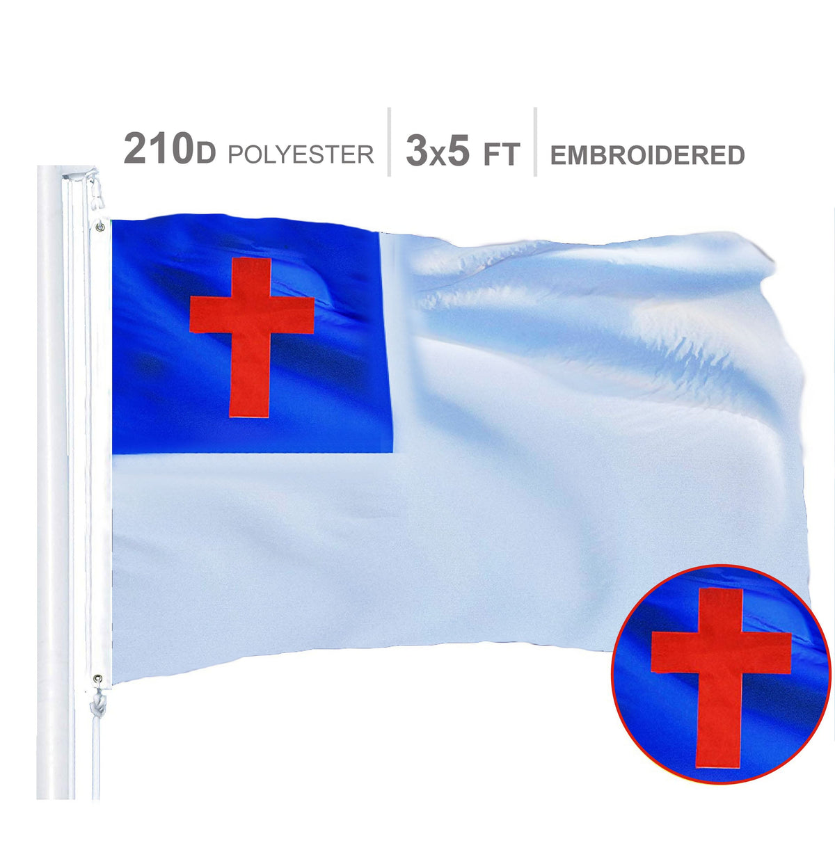 Christian Religious Cross Flag 300D Embroidered Polyester 3x5 Ft
