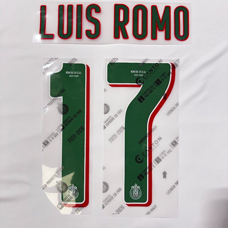 Chivas 2025/26 Away LUIS ROMO #17 Official Name Set