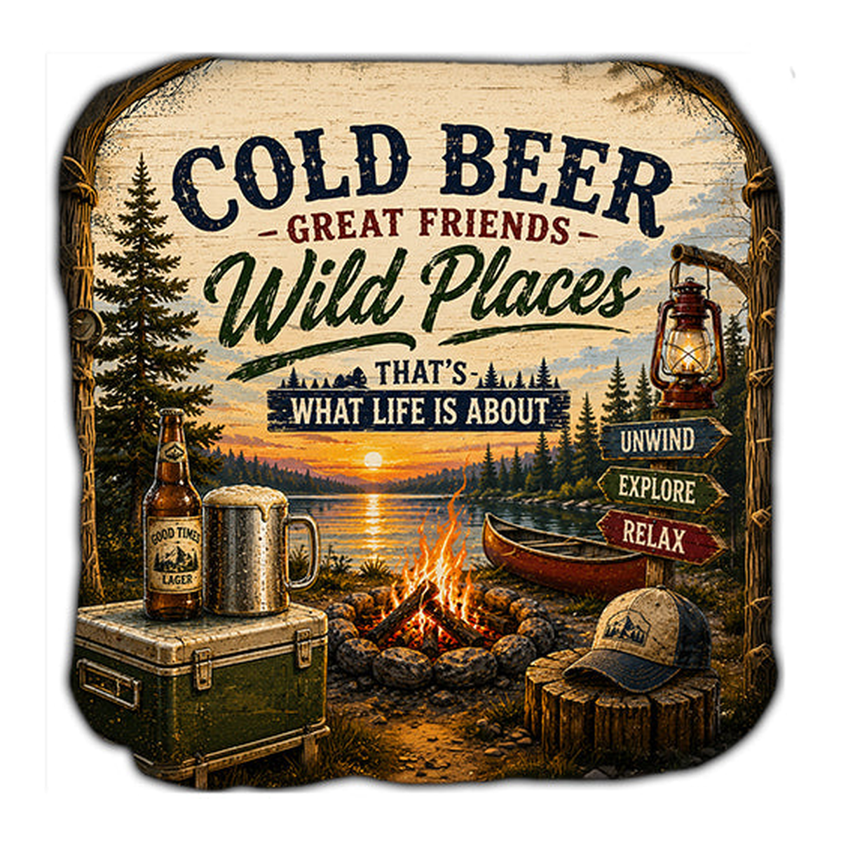 Cold Beer Great Friends Wild Places Cornhole Bags Set of 4 product photo
