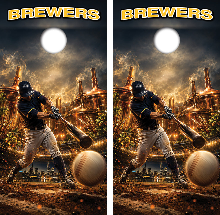 Milwaukee Brewers Baseball Inspired Cornhole Design - View 2
