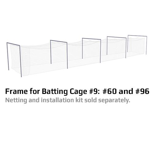 JUGS Batting Cage Frame, Galvanized Steel in Cage 9: 70' L x 12' W x 12' H / For #60 and #96 Polyethylene Nets - Front View