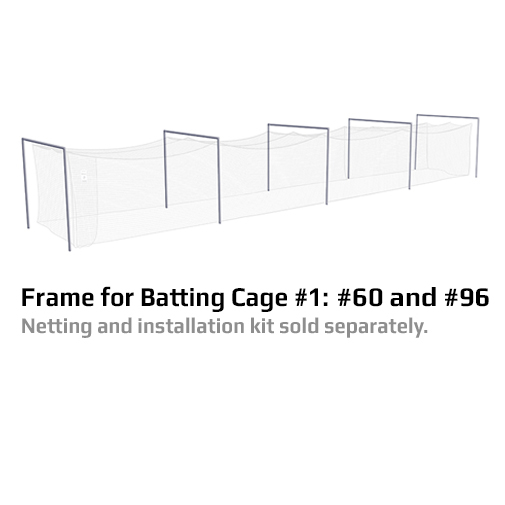 JUGS Batting Cage Frame, Galvanized Steel in Cage 1: 70' L x 14' W x 12' H / For #60 and #96 Polyethylene Nets - Front View