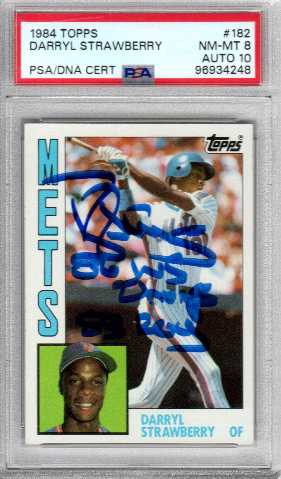 Darryl Strawberry Signed 1984 Topps #182 Mets Rookie Card – PSA NM/MT 8 Auto 10