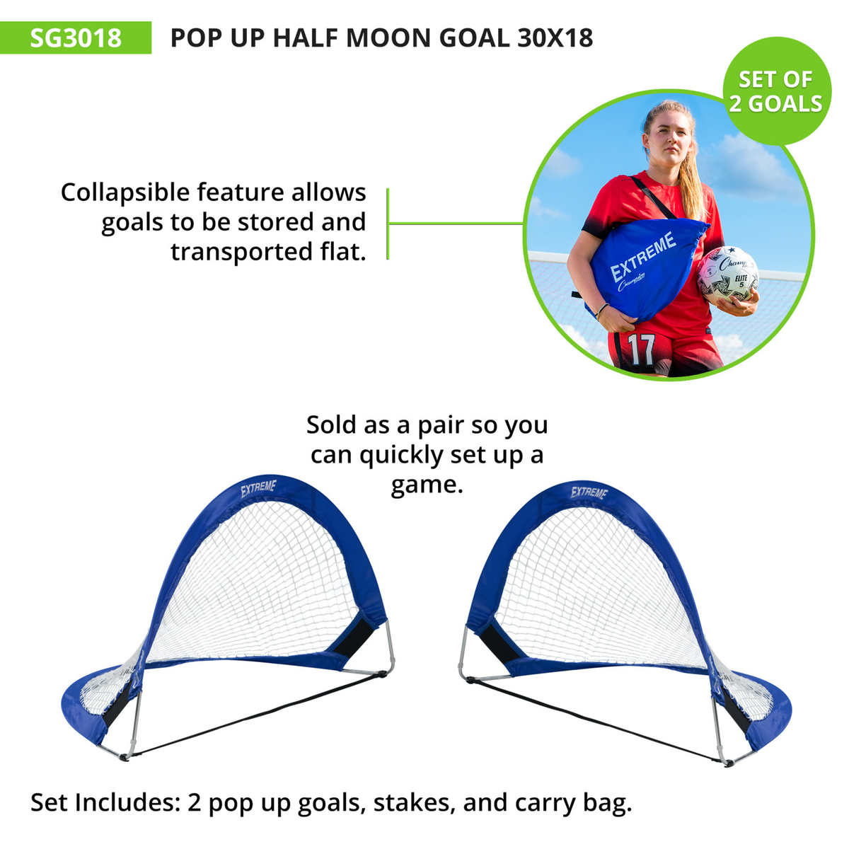 Champion Sports Extreme Soccer Pop-Up Half Moon Goals, Pair - Alternate View 7