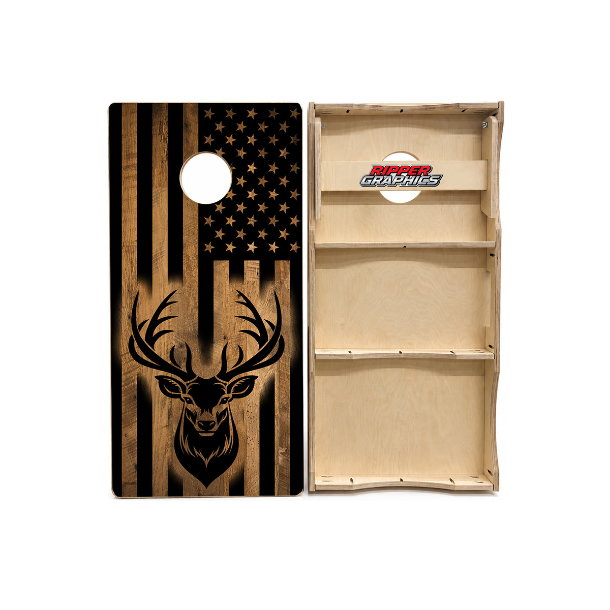 Deer Bass American Flag Cornhole Design product photo