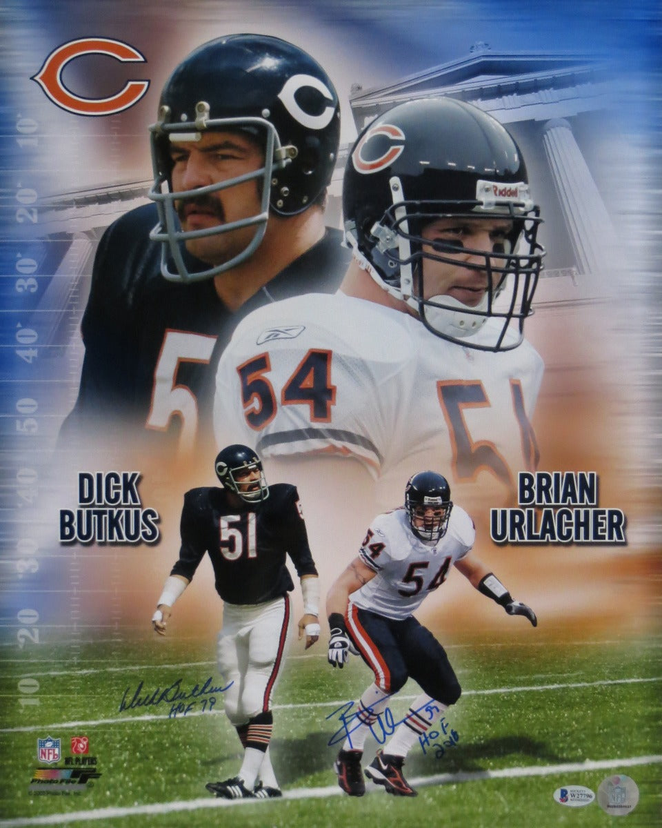 Dick Butkus and Brian Urlacher Autographed Chicago Bears 16x20 Photo W/HOF Beckett Witnessed