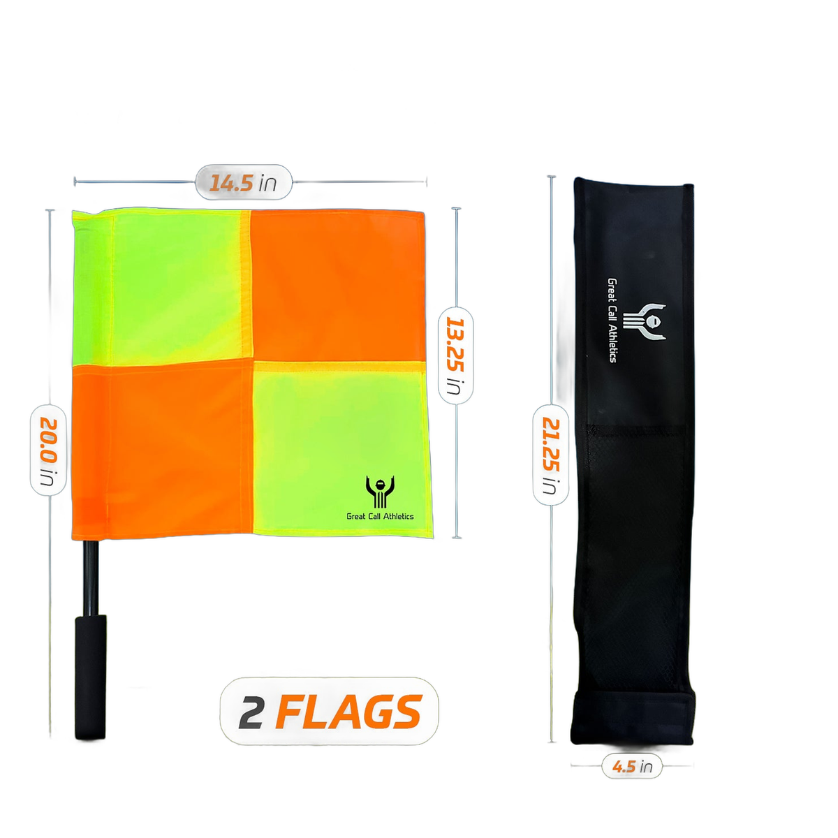 Great Call Athletics Soccer Referee Flag Pro Set Assistant Linesman Yellow Orange Checkered Flags