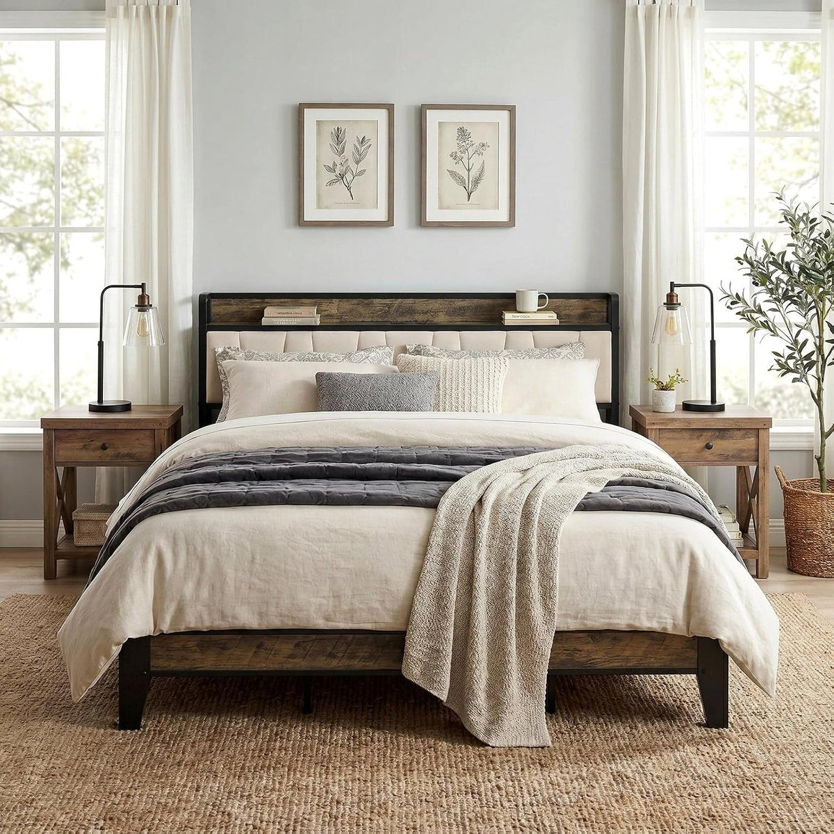Upholstered Platform Bed with Storage Headboard and Charging - View 25