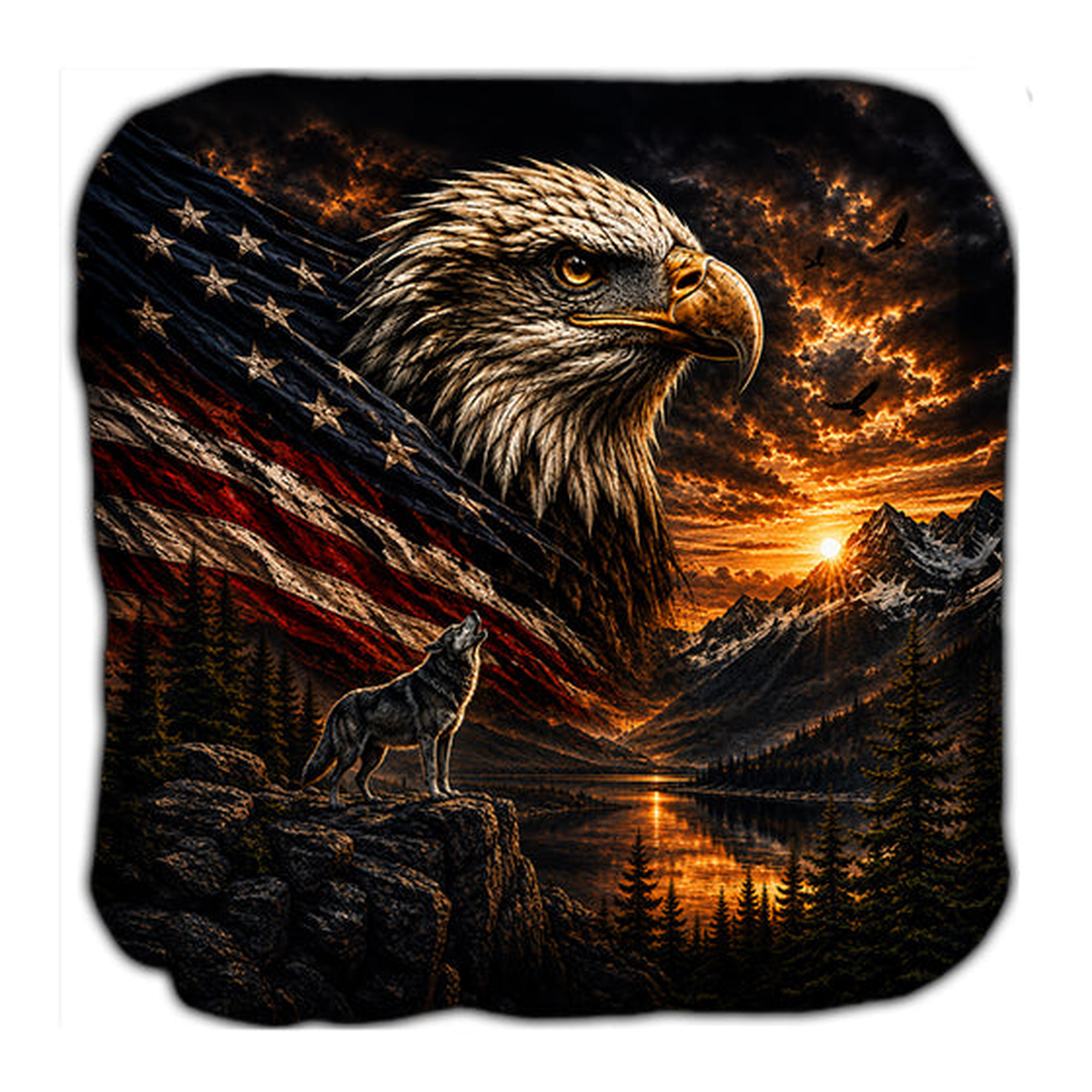 Eagle Wolf American Flag Cornhole Bags Set of 4 product photo