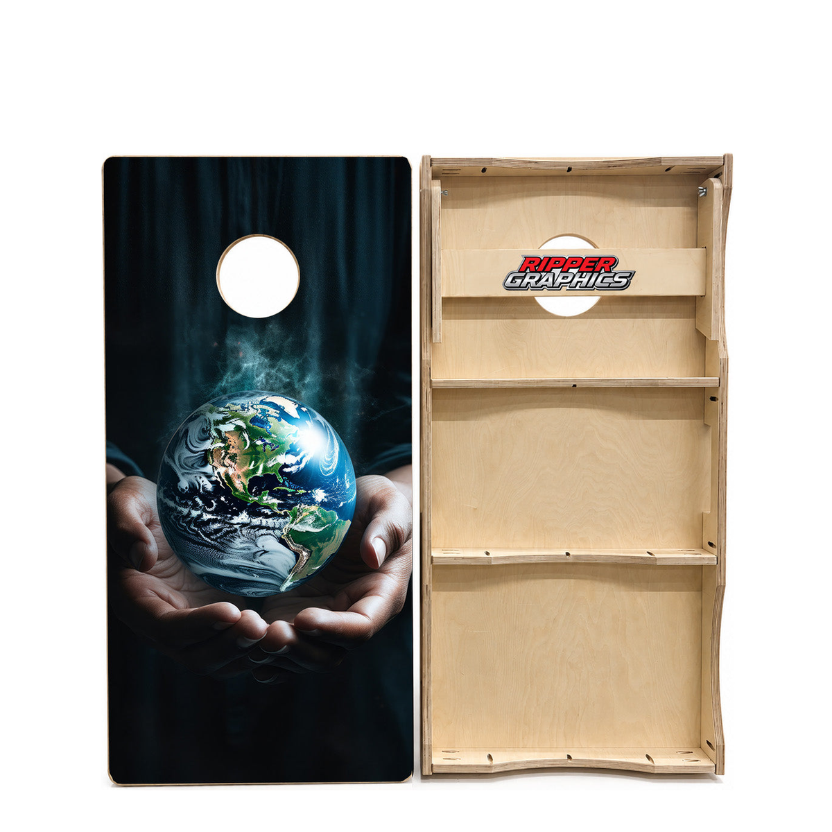 Earth in the Palm of Our Hands Cornhole Design product photo