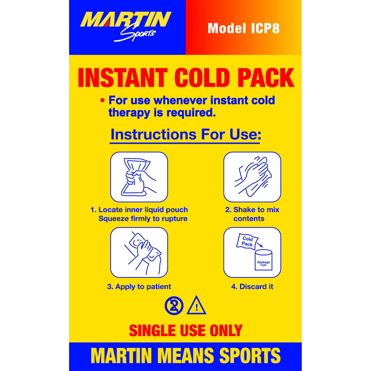 Martin Sports Instant Cold Pack, Box of 16 - Front View