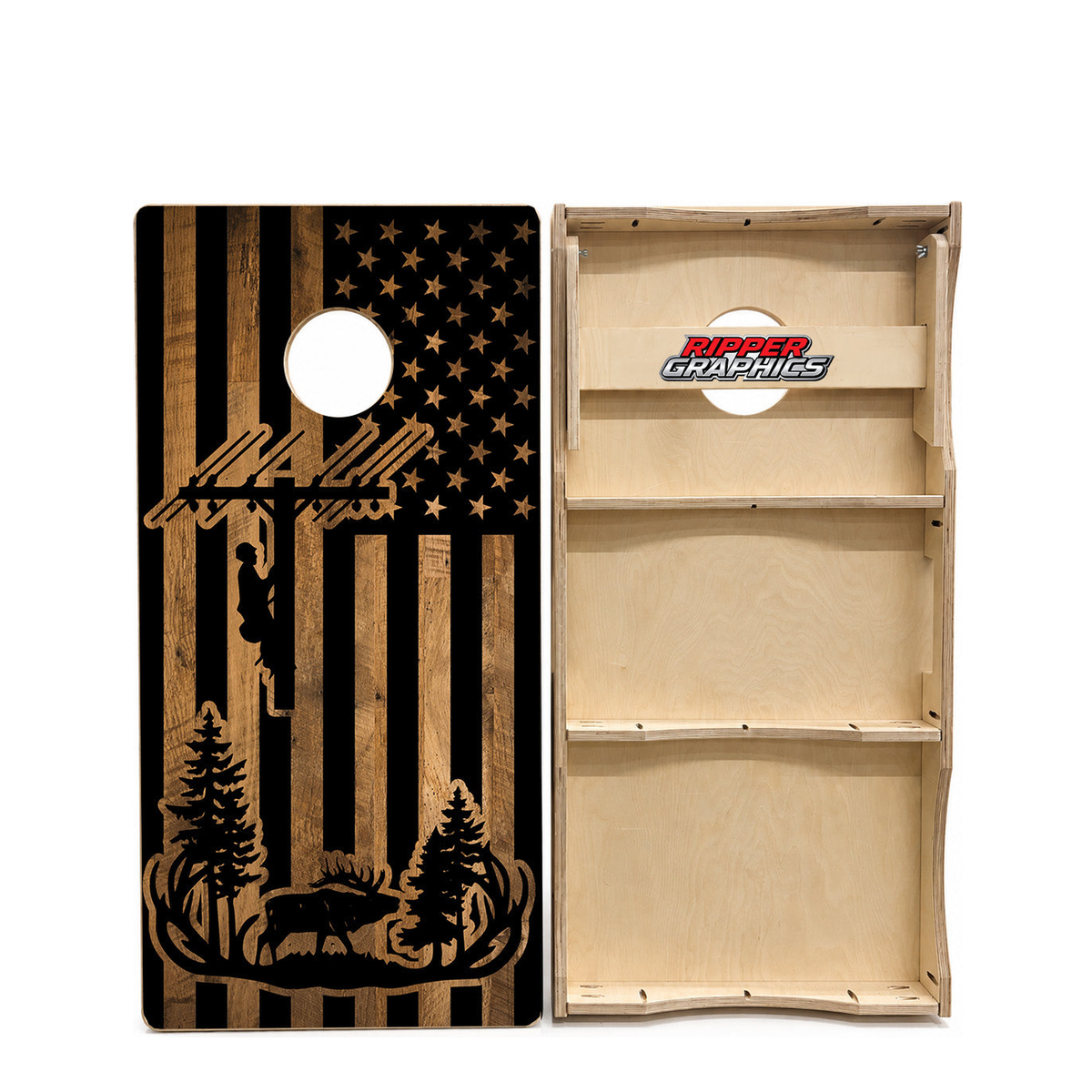 Elk Hunting Lineman American Flag Cornhole Design product photo