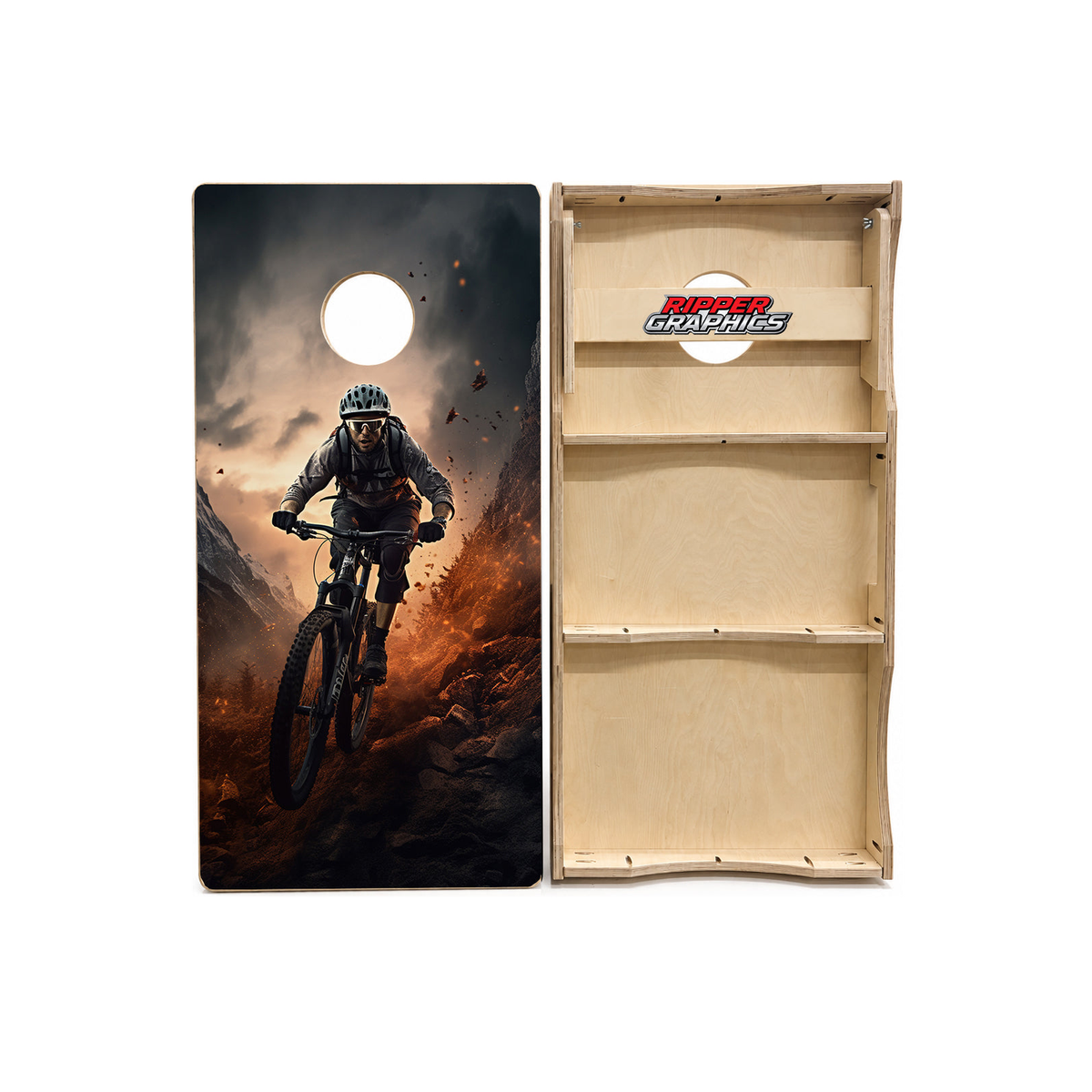 Extreme Downhill Mountain Biking Cornhole Design product photo