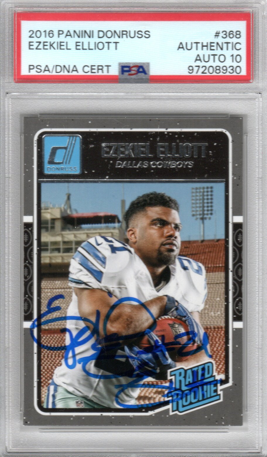 Ezekiel Elliott Signed 2016 Panini Donruss #368 Cowboys Rookie Card – PSA Auto 10