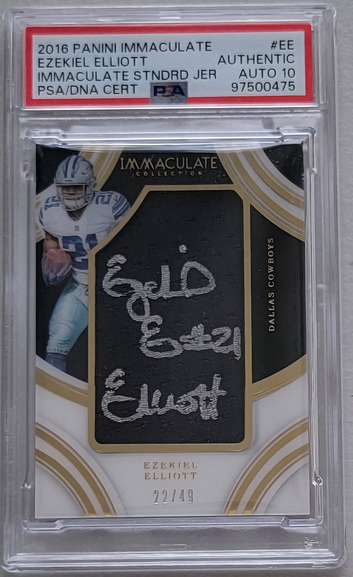 Ezekiel Elliott Signed 2016 Panini Immaculate Cowboys Jersey Rookie Card – PSA Auto 10