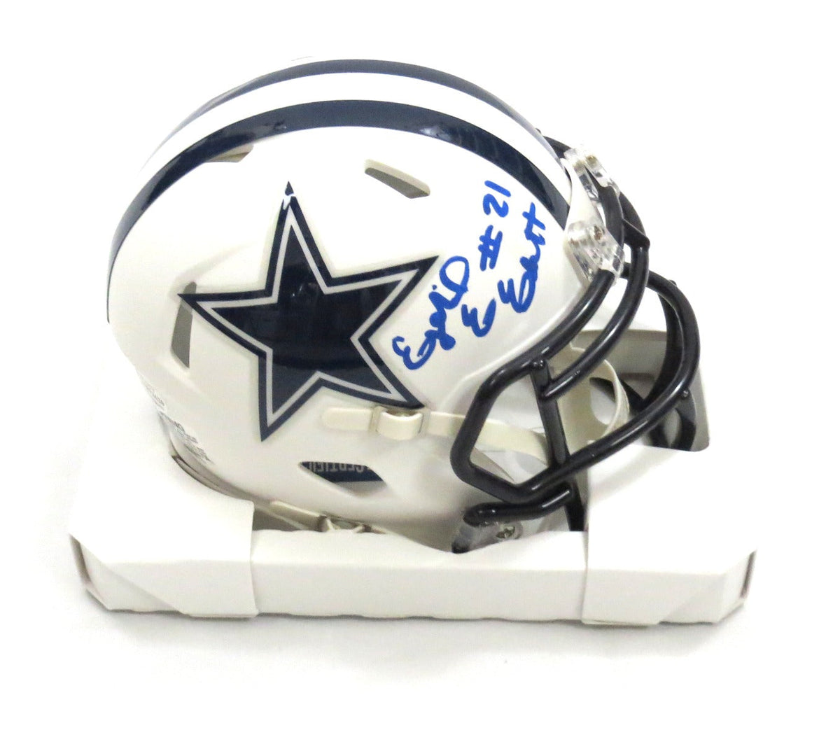 Ezekiel Elliott Autographed Dallas Cowboys Flat Matte White Mini Helmet Beckett Witnessed