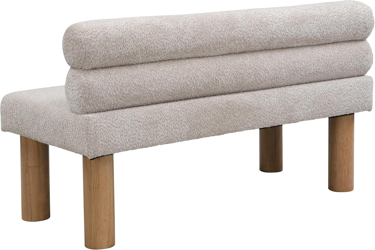 Boucle Upholstered Dining Bench with Rubberwood Legs, 51.77" L - View 9