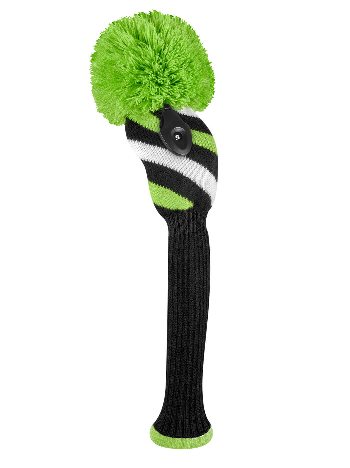Black, Lime & White Diagonal Stripe Fairway Knit Headcover - Just4Golf