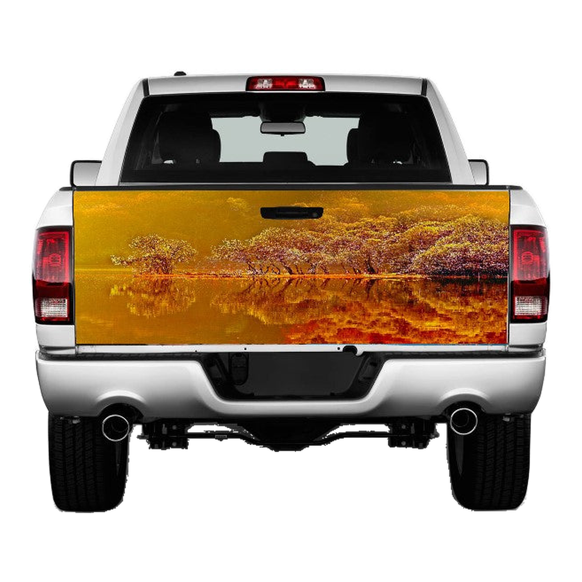 Fall Woods Pond Reflection At Dawn Tailgate Wrap Vinyl Graphic Decal Sticker product photo