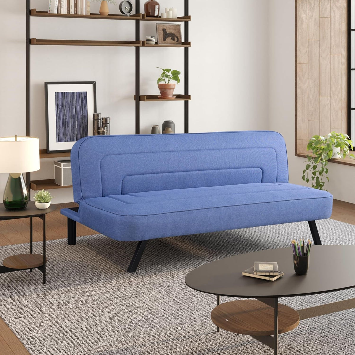 Upholstered Convertible Futon Sofa, High-Density Foam, Metal Legs - View 2