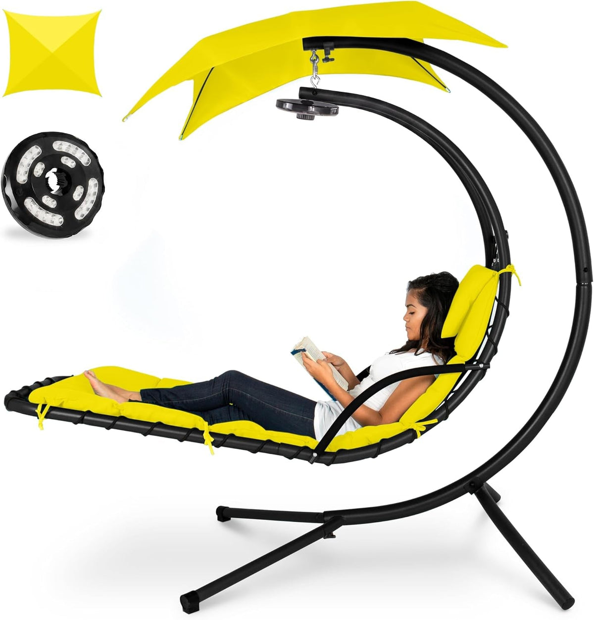 Hanging Chaise Lounge with Removable Canopy and Grey LED Reading Light Option - View 30
