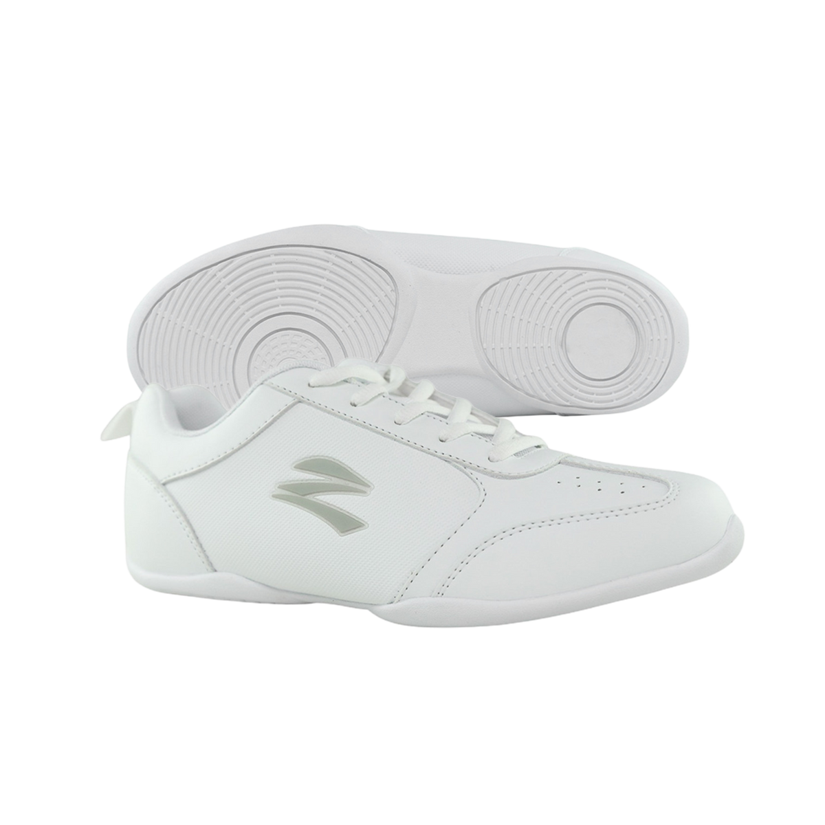 White sneakers with a logo on a white background