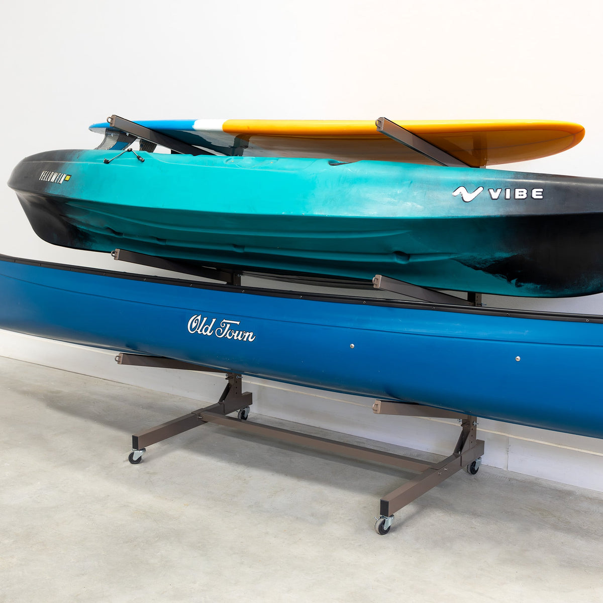 G-Watersport 3 Kayak & Canoe Rack | 3 Levels With Wheels | Single-Sided | Mud
