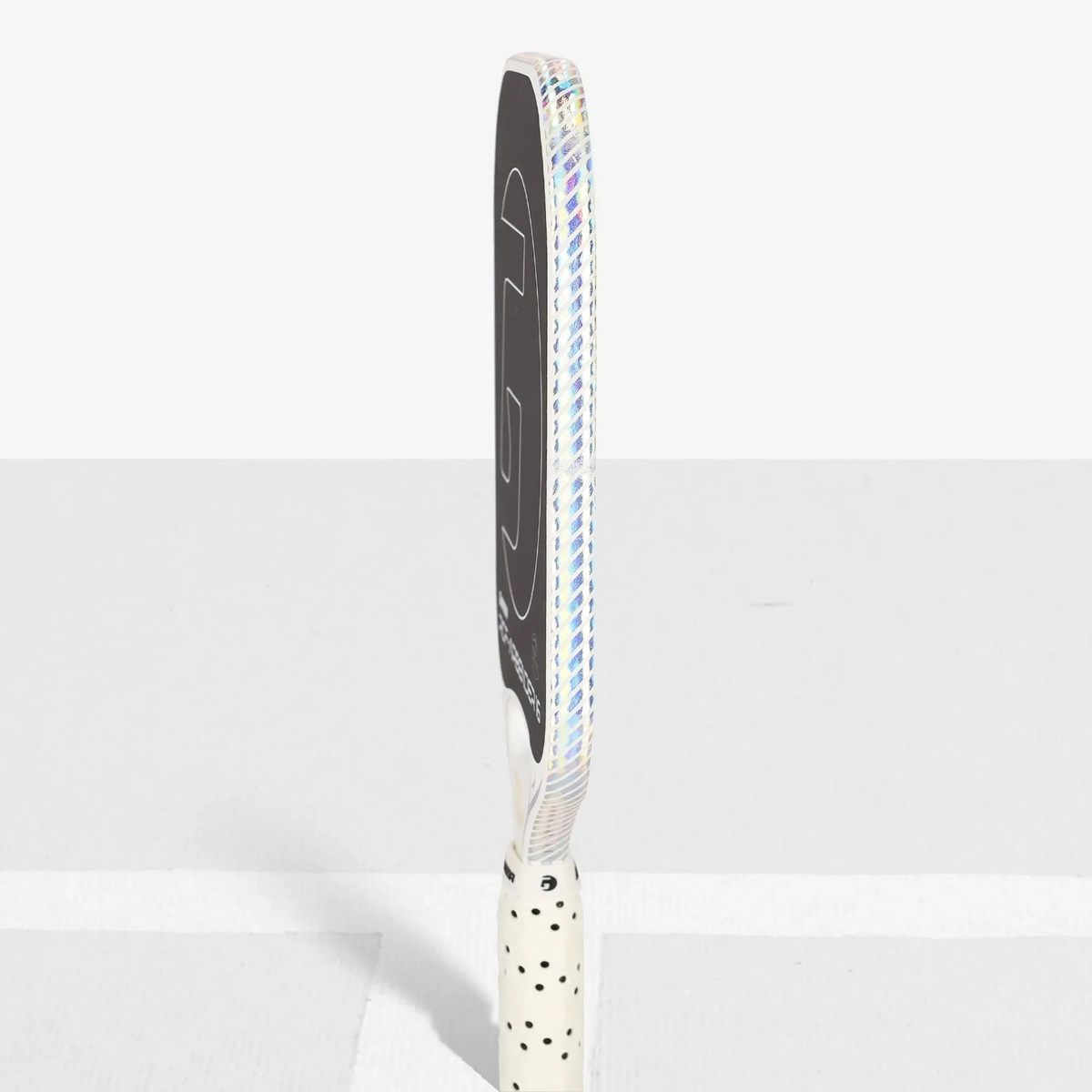Pickleball paddle edge guard tape with a reflective holographic finish designed to protect paddle edges from wear and impact.