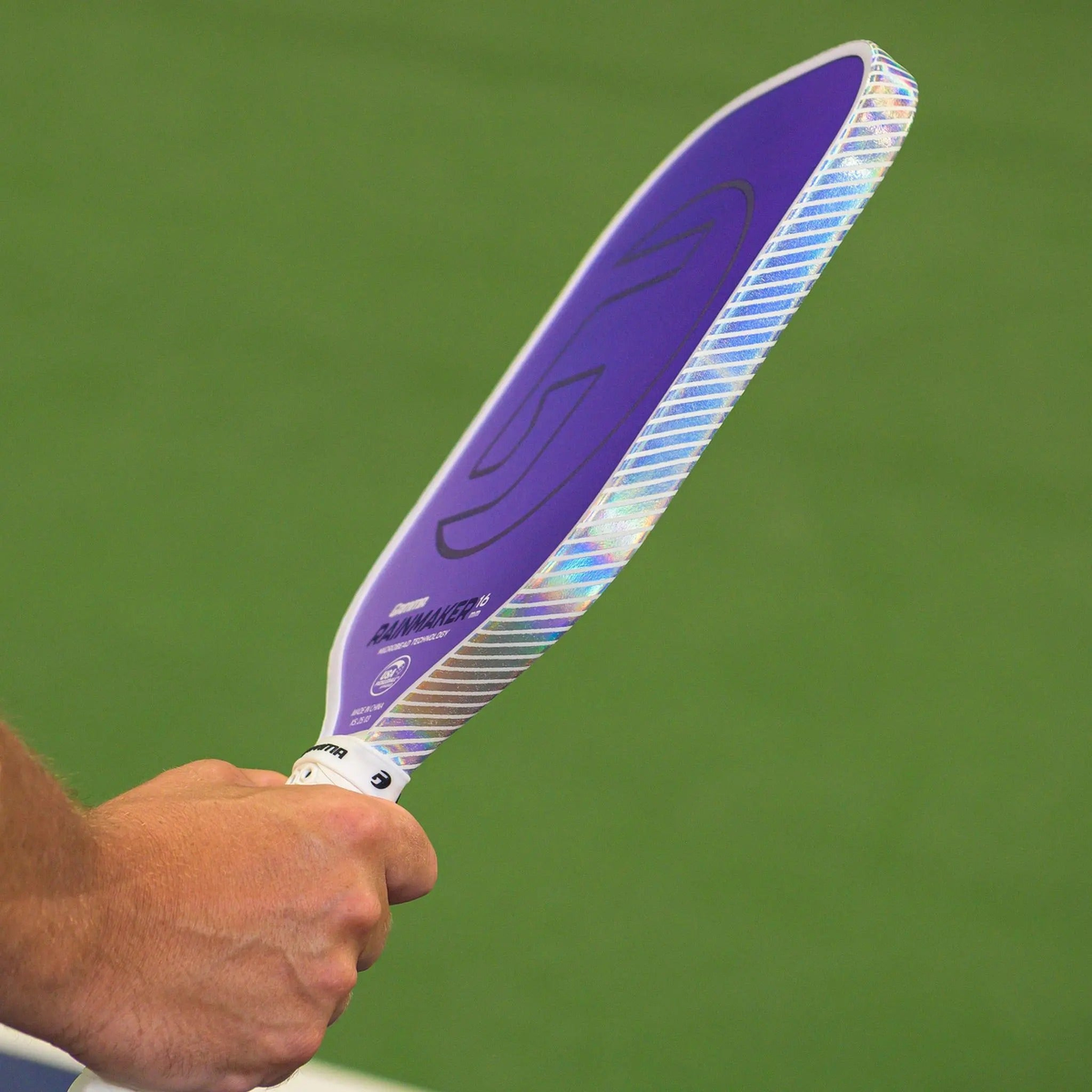 Pickleball paddle edge guard tape with a reflective holographic finish, designed to protect paddle edges from wear and damage.
