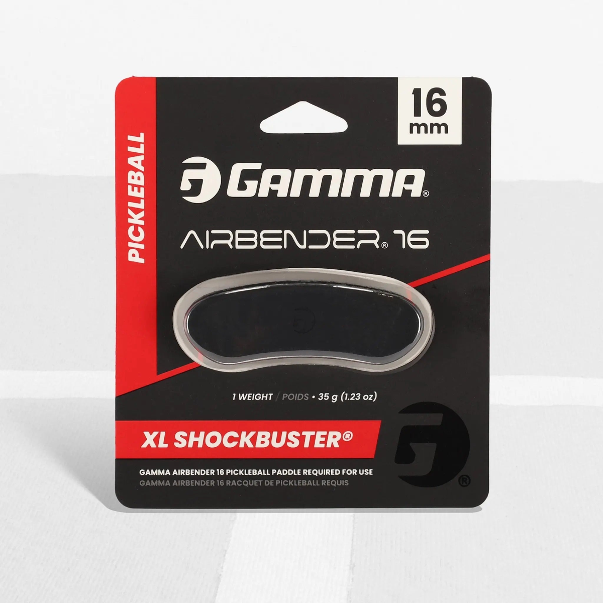 Pickleball paddle accessory weight insert designed to reduce vibration and improve stability, packaged in retail display packaging.