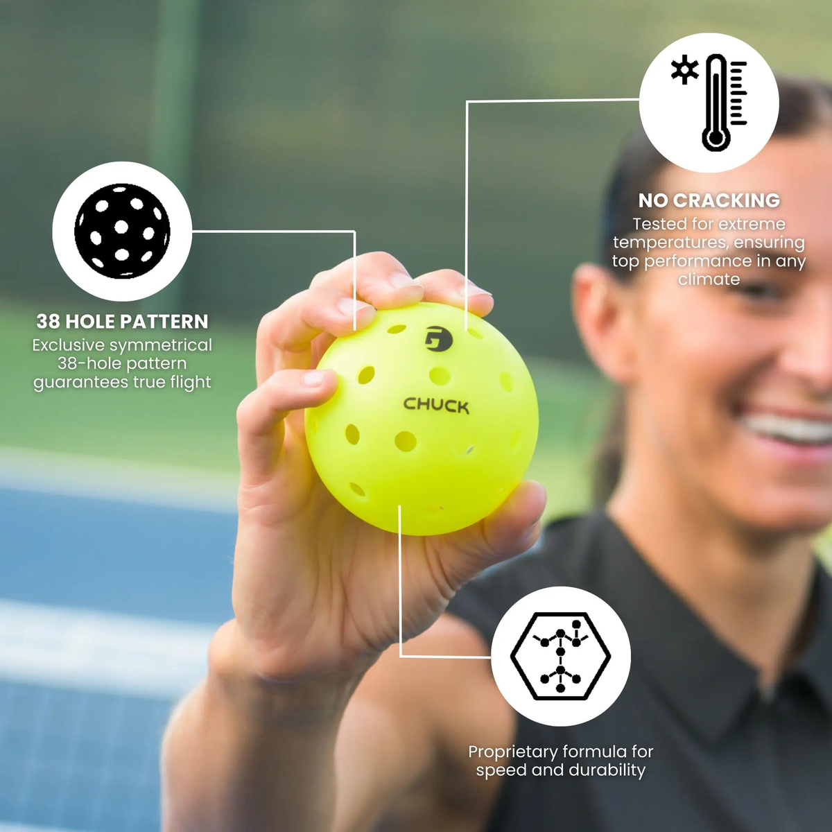 Outdoor pickleball with durable construction and evenly spaced holes, designed for consistent flight and performance during play.