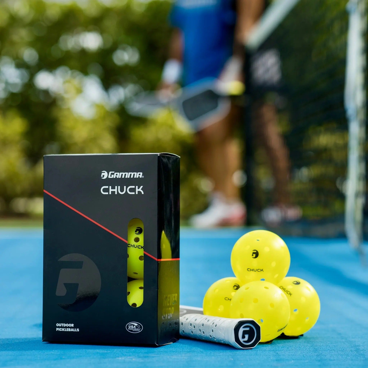 Outdoor pickleball with durable construction and evenly spaced holes, designed for consistent flight and performance during play.