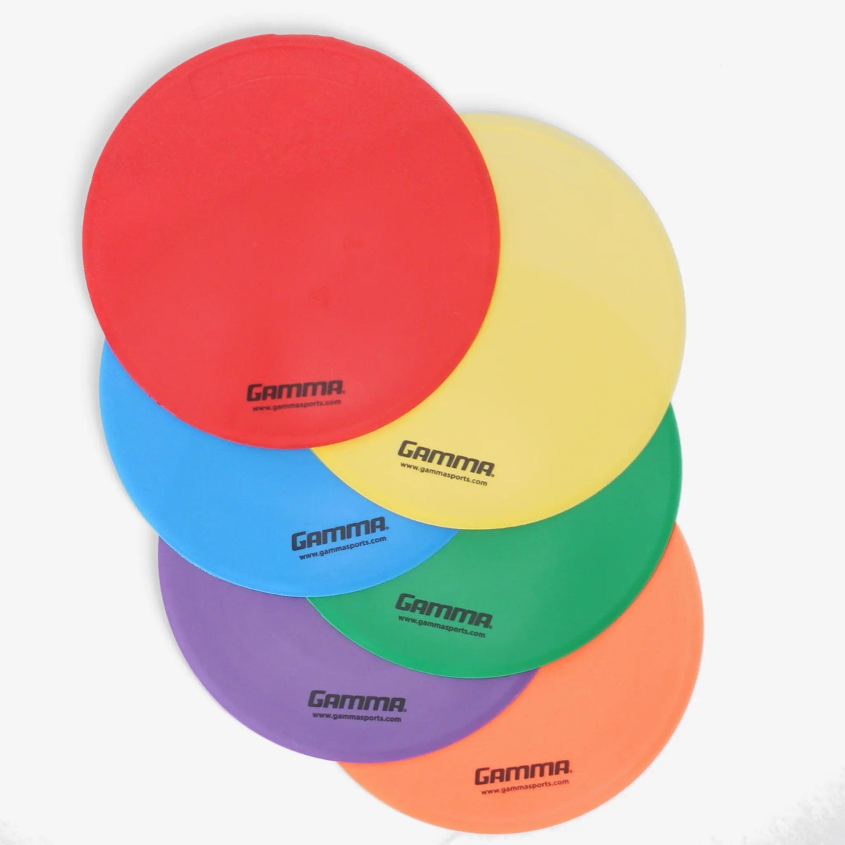 Flat court marker discs designed for training and drills, providing visual targets and positioning guides on playing surfaces.