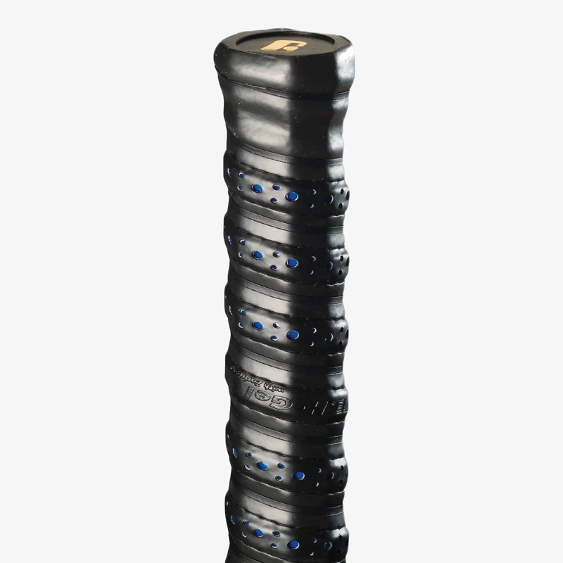 Packaged gel contour grip designed for racquets, featuring a cushioned, shock-absorbing surface for enhanced comfort and control.