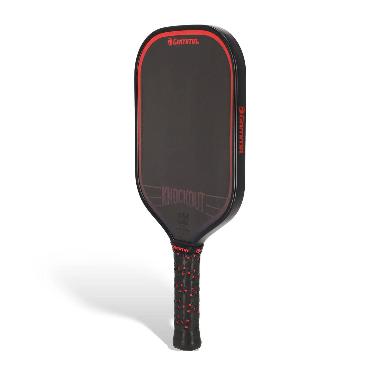 Pickleball paddle with a sleek solid face and cushioned handle, designed for power and control during gameplay.