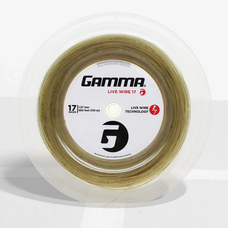 Large reel of multifilament tennis string designed for all-around performance and comfort, housed in a clear spool.