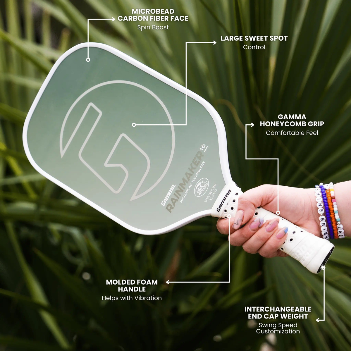 Pickleball paddle featuring a textured face and ergonomic handle, designed for control and performance during play.