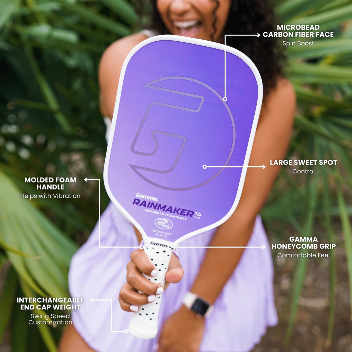 Pickleball paddle featuring a textured face and ergonomic handle, designed for control and performance during play.