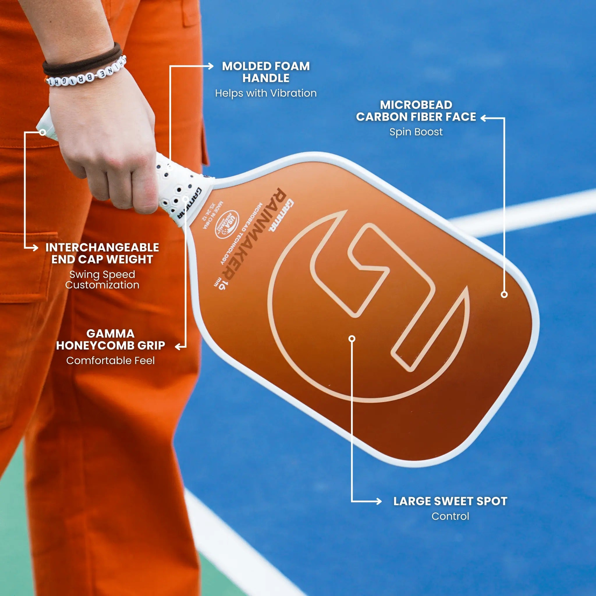 Pickleball paddle featuring a textured face and ergonomic handle, designed for control and performance during play.
