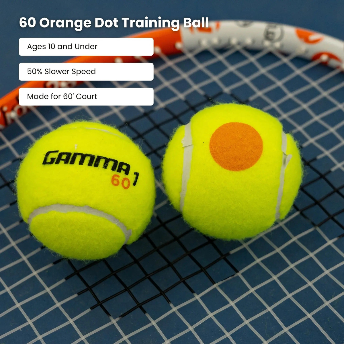 Low-compression tennis ball designed for beginner and training play, offering controlled bounce and slower speed.