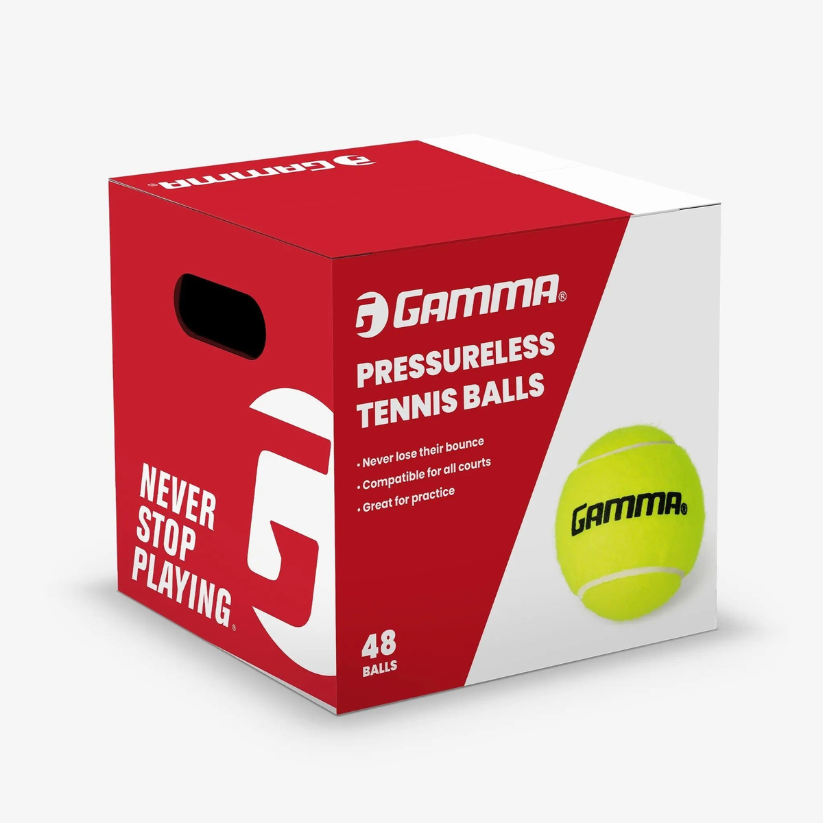 Assorted tennis balls piled together, designed for practice and long-lasting play with pressureless construction.
