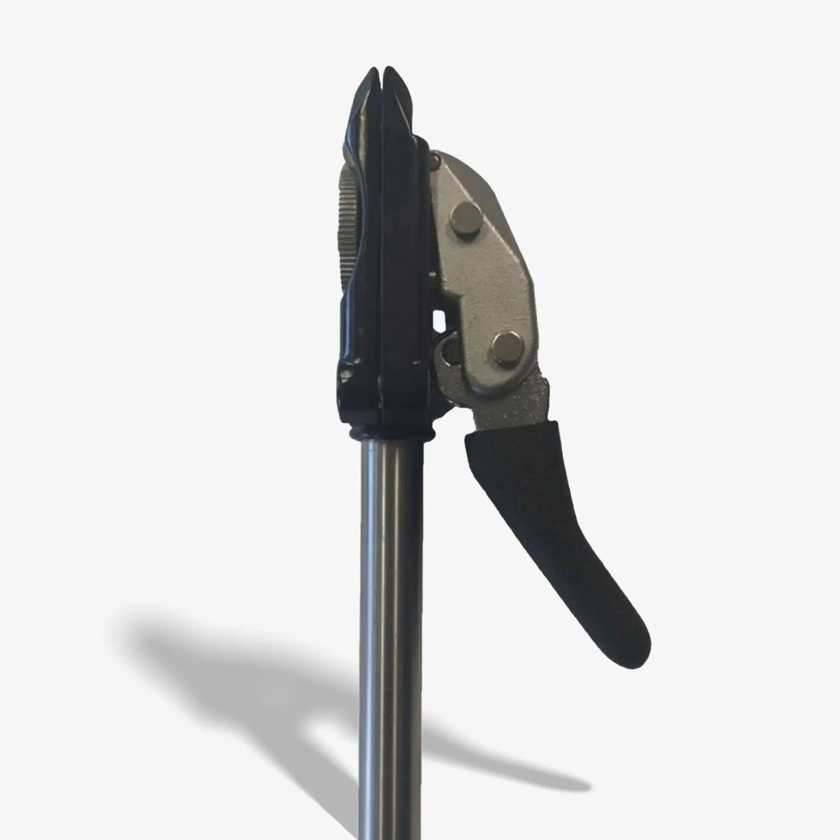 Universal tennis string clamp tool with a slim profile design and multiple teeth for securing strings during racket stringing.
